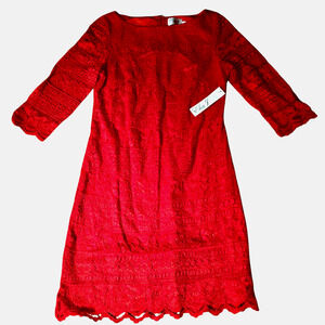 NWT, Eliza J Women’s Red Lace 3/4 Length Sleeve Midi Dress, Size 10